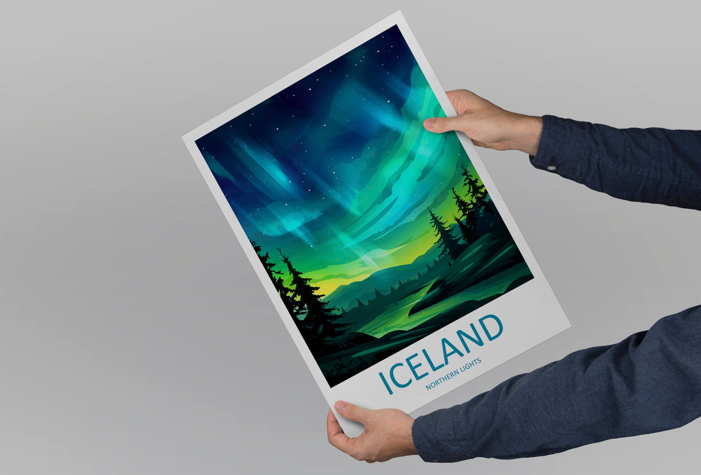 Northern Lights Iceland Travel Poster