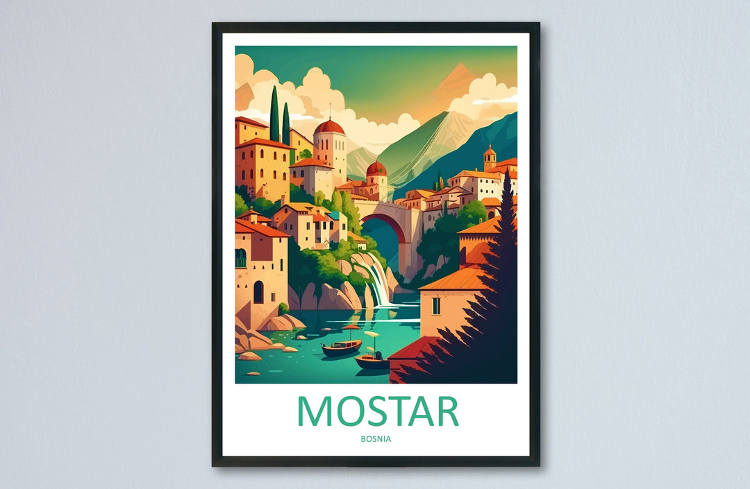 Mostar Travel Print Mostar Bosnia Home Décor Mostar Art Print Herzegovina City Room Print For Stari Most Bridge Koski Mehmed-Pasha Gift Art