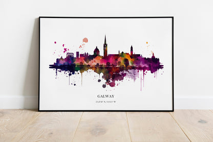 Galway Watercolour Skyline Print Galway Cityscape Galway Home Décor Art Print Ireland Wall Art Galway Souvenir Print Galway Watercolour Art