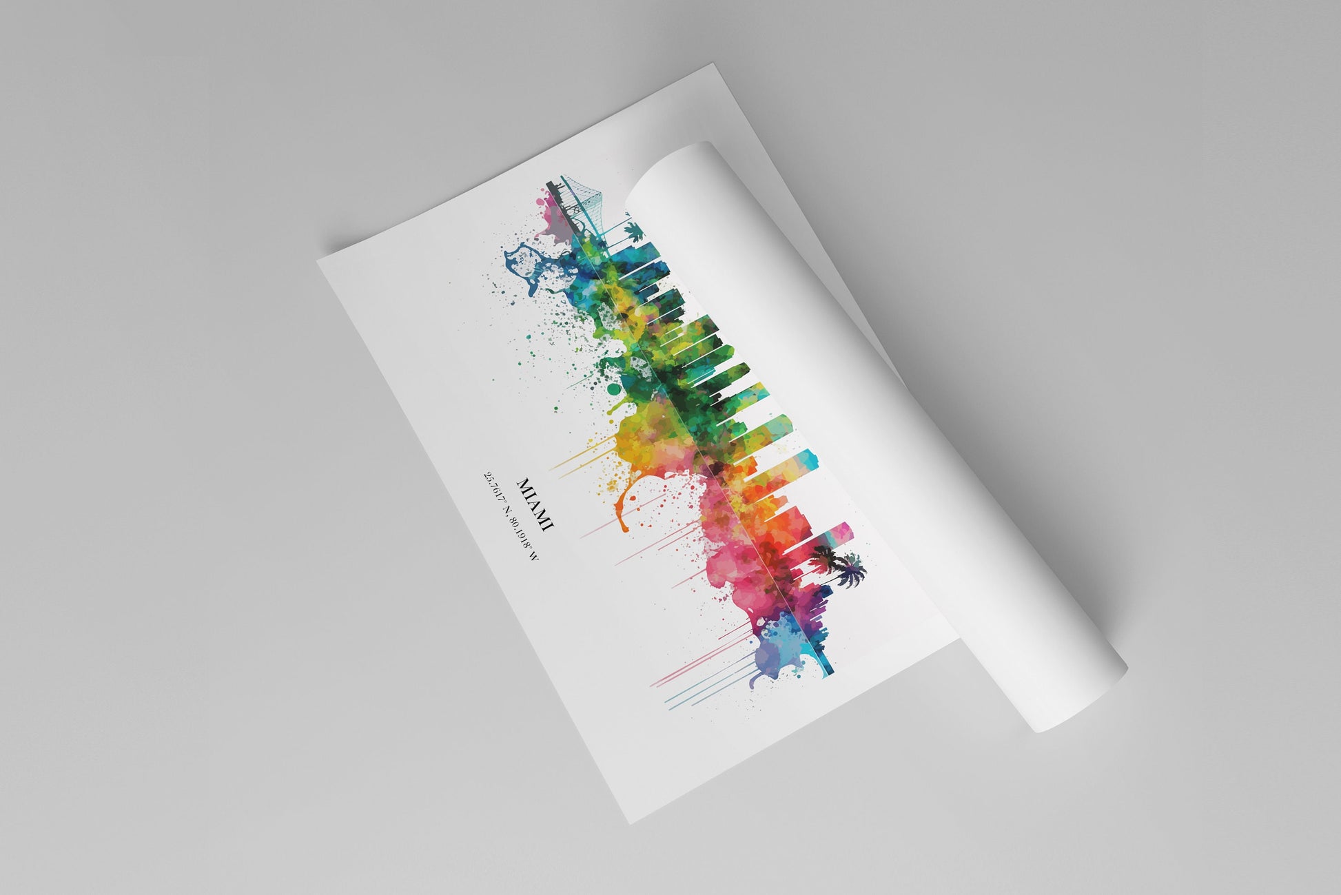 Miami Watercolour Skyline Print Miami Cityscape Miami Home Décor Art Print USA Wall Art Miami Print Miami Watercolour Skyline Art Poster