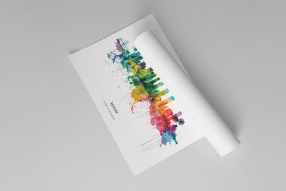 Miami Watercolour Skyline Print Miami Cityscape Miami Home Décor Art Print USA Wall Art Miami Print Miami Watercolour Skyline Art Poster