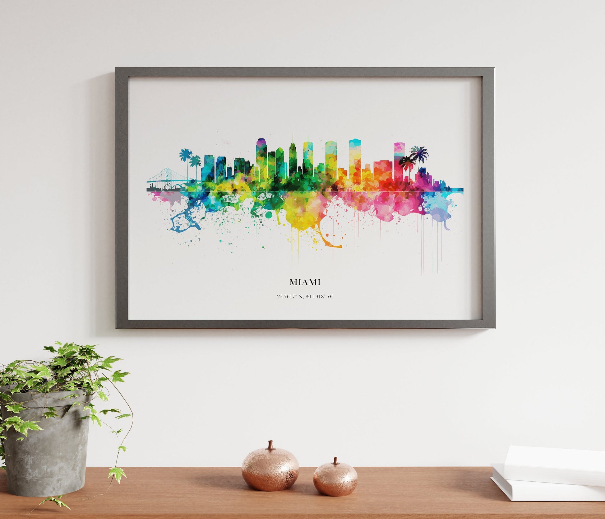 Miami Watercolour Skyline Print Miami Cityscape Miami Home Décor Art Print USA Wall Art Miami Print Miami Watercolour Skyline Art Poster