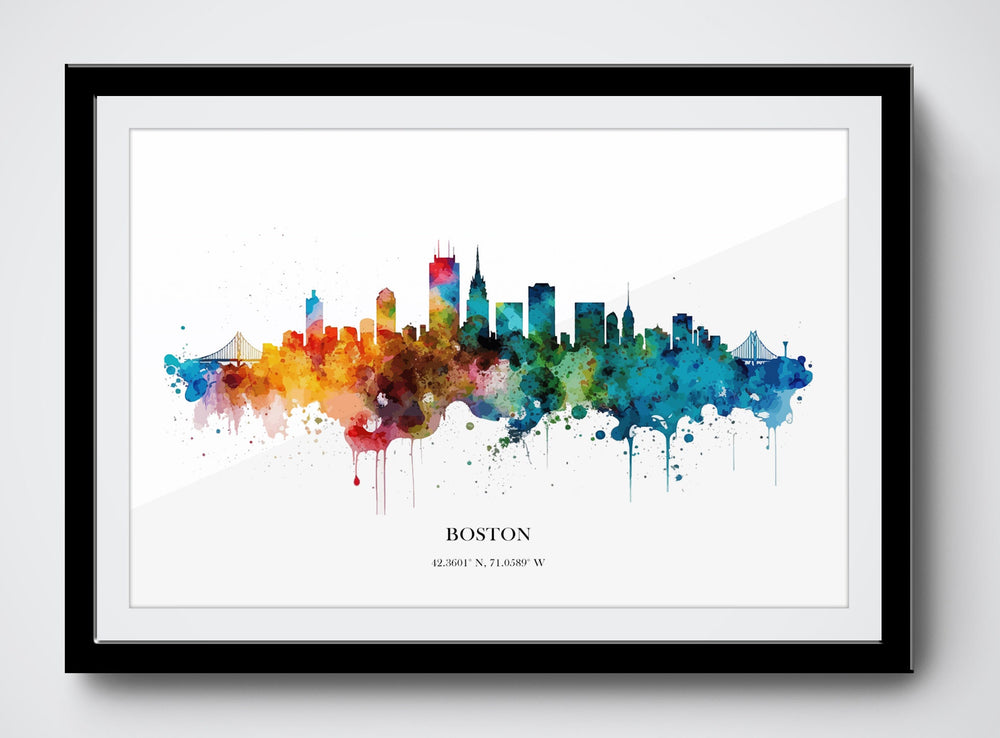 Boston Watercolour Skyline Print Boston Cityscape Boston Home Décor Art Print USA Wall Art Boston Print Boston Skyline Watercolour Poster