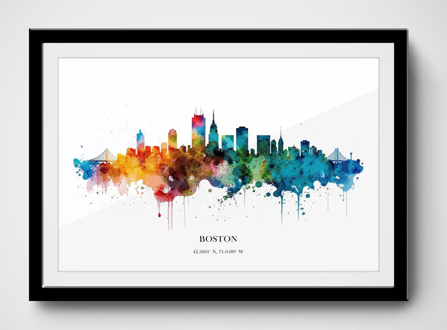 Boston Watercolour Skyline Print Boston Cityscape Boston Home Décor Art Print USA Wall Art Boston Print Boston Skyline Watercolour Poster