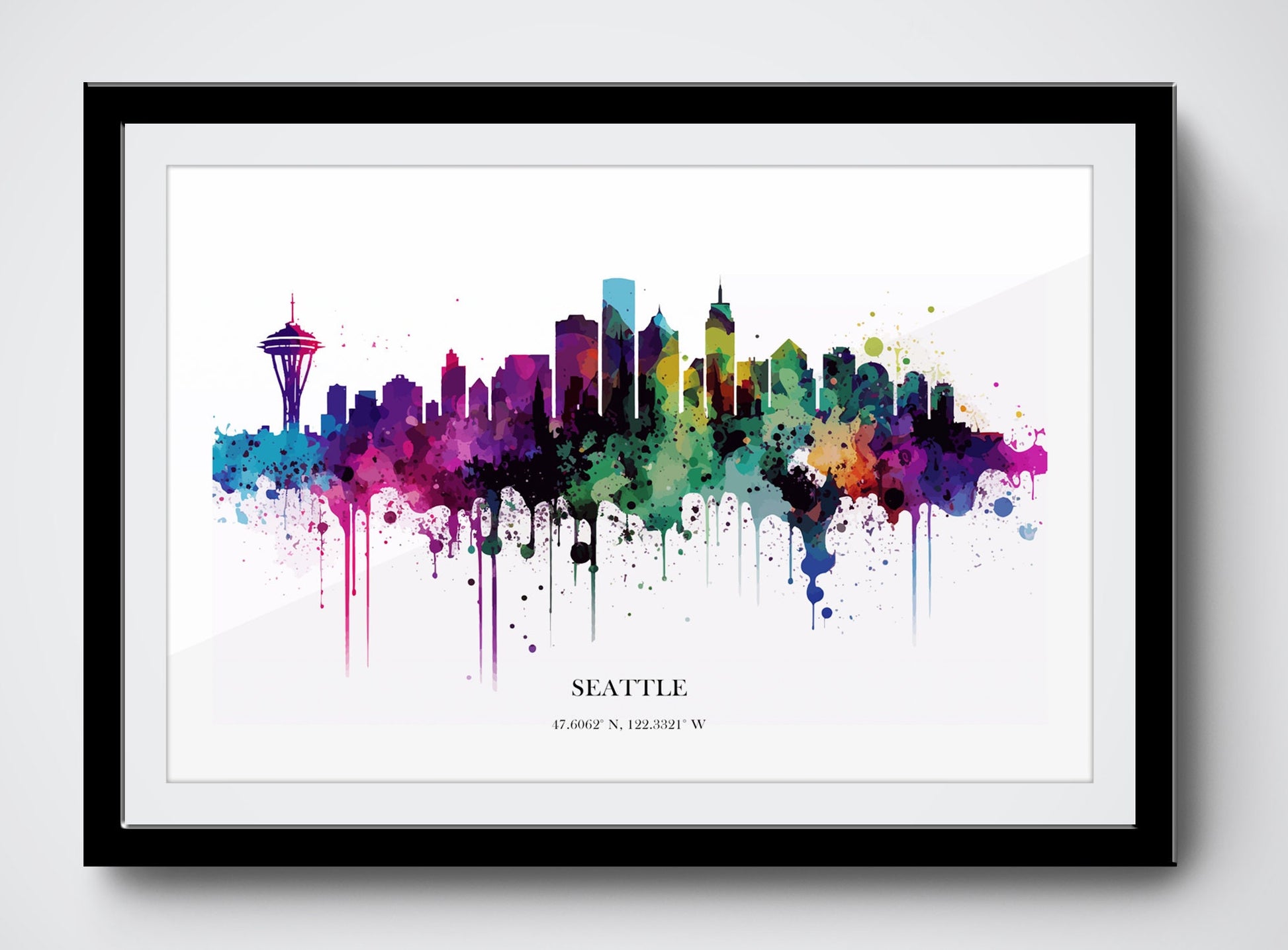 Seattle Watercolour Skyline Print Seattle Cityscape Seattle Home Décor Art Print Wall Art Seattle Print Seattle Skyline Watercolour Poster