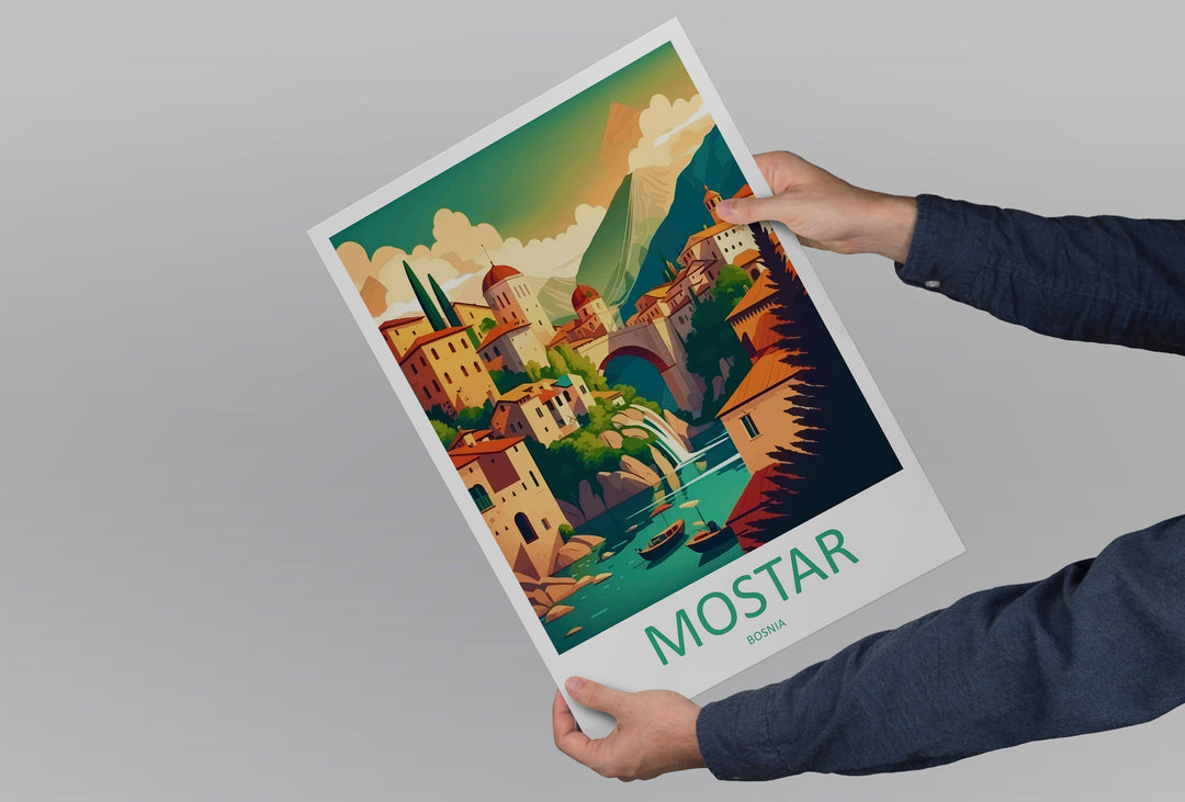 Mostar Travel Print Mostar Bosnia Home Décor Mostar Art Print Herzegovina City Room Print For Stari Most Bridge Koski Mehmed-Pasha Gift Art