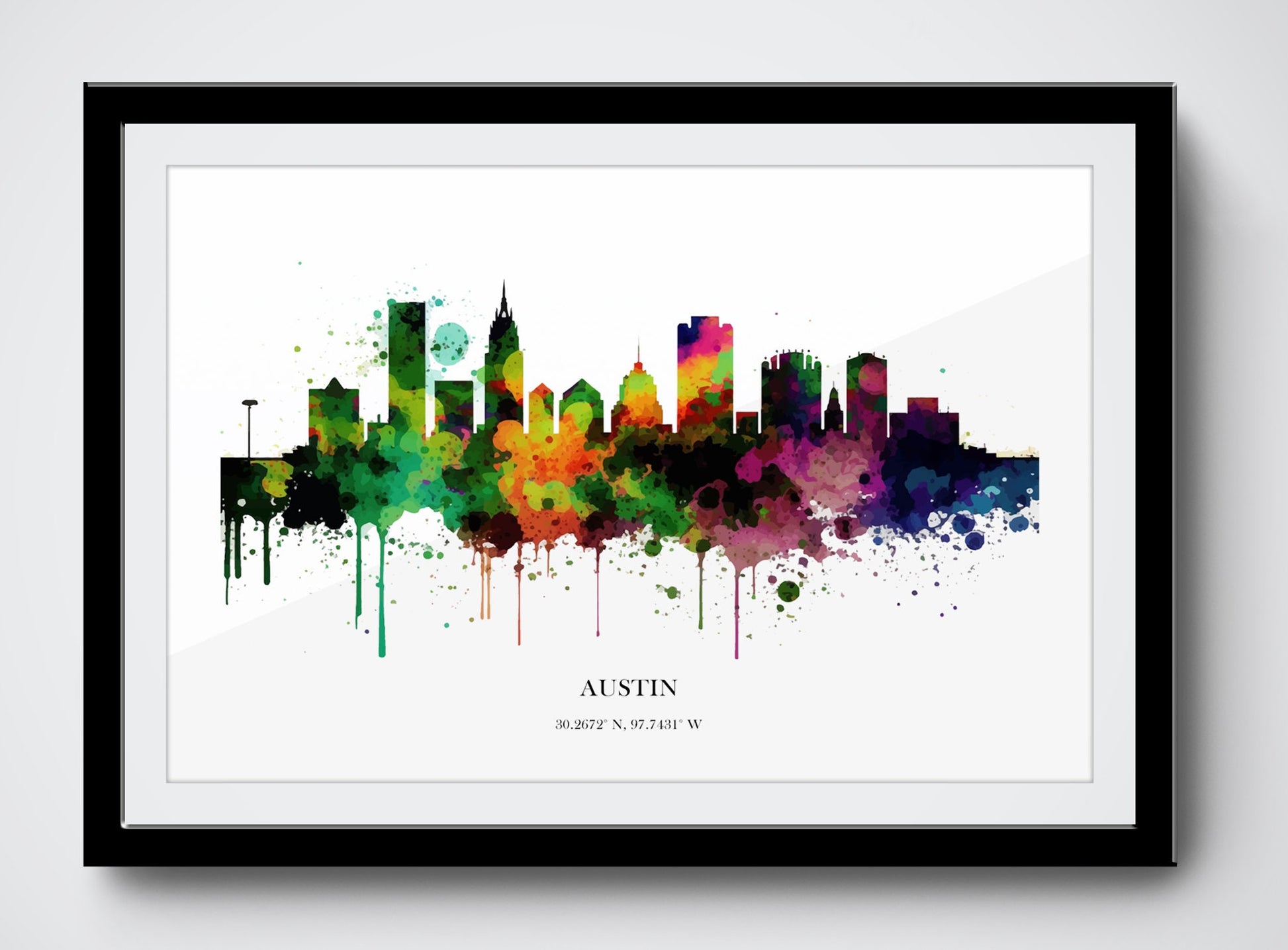 Austin Watercolour Skyline Print Austin Cityscape Austin Home Décor Art Print Wall Art Austin Print Austin Skyline Watercolour Poster Art