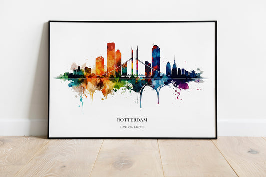 Rotterdam Watercolour Skyline Print Rotterdam Cityscape Rotterdam Home Décor Art Print Wall Art Rotterdam Print Rotterdam Watercolor Skyline
