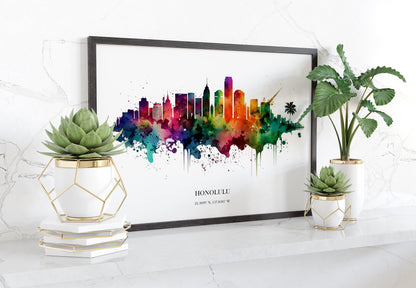 Honolulu Watercolour Skyline Print Honolulu Cityscape Honolulu Home Décor Art Print Wall Art Honolulu Print Honolulu Watercolour Art Print