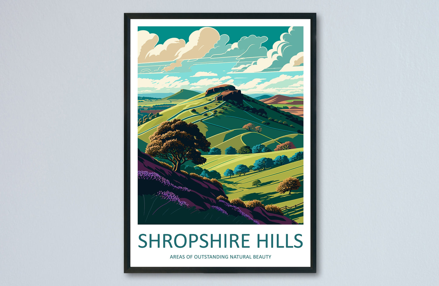 Shropshire Hills Travel Print Wall Art Shropshire Hills Wall Hanging Home Decoration Shropshire Hills Gift Art Lovers Wall Art AONB Wall Art