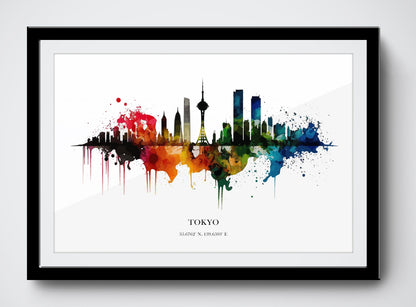 Tokyo Watercolour Skyline Print Tokyo Cityscape Tokyo Home Décor Art Print Japanese Wall Art Tokyo Souvenir Wall Hanging Watercolour Tokyo