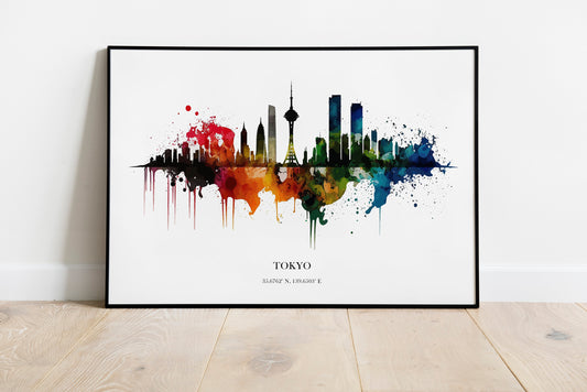 Tokyo Watercolour Skyline Print Tokyo Cityscape Tokyo Home Décor Art Print Japanese Wall Art Tokyo Souvenir Wall Hanging Watercolour Tokyo
