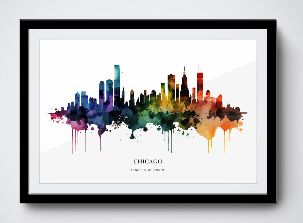 Chicago Watercolour Skyline Print Chicago Cityscape Chicago Home Décor Art Print USA Wall Art San Chicago Souvenir Print Chicago Watercolour