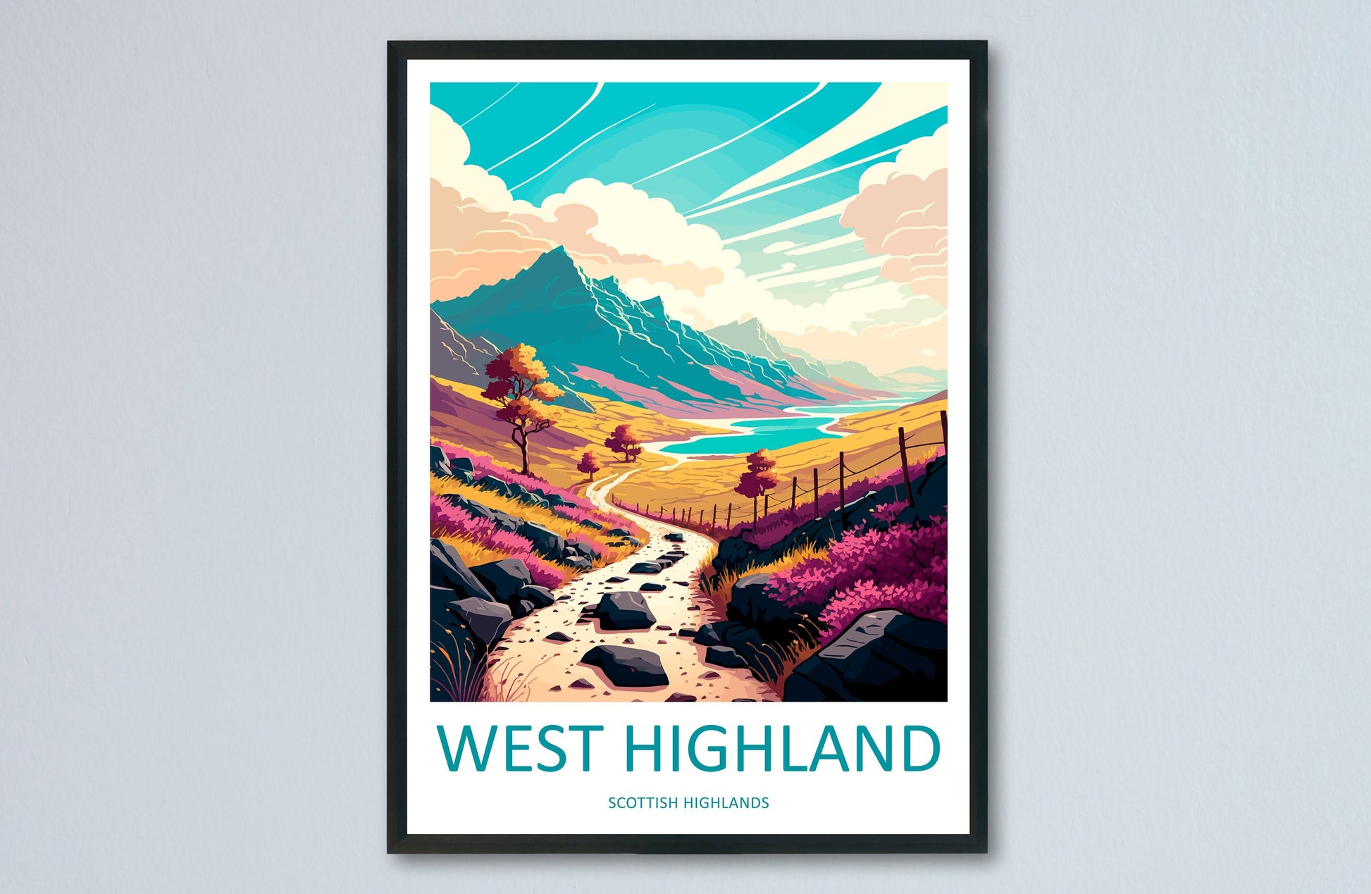 West Highland Travel Print Wall Art West Highland Wall Hanging Home Decoration West Highland Gift Art Lovers Scottish Highlands Wall Art