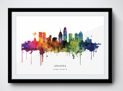 Atlanta Watercolour Skyline Print Atlanta Cityscape Atlanta Home Décor Art Print Wall Art Atlanta Print Atlanta Skyline Watercolour Poster