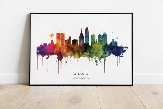 Atlanta Watercolour Skyline Print Atlanta Cityscape Atlanta Home Décor Art Print Wall Art Atlanta Print Atlanta Skyline Watercolour Poster