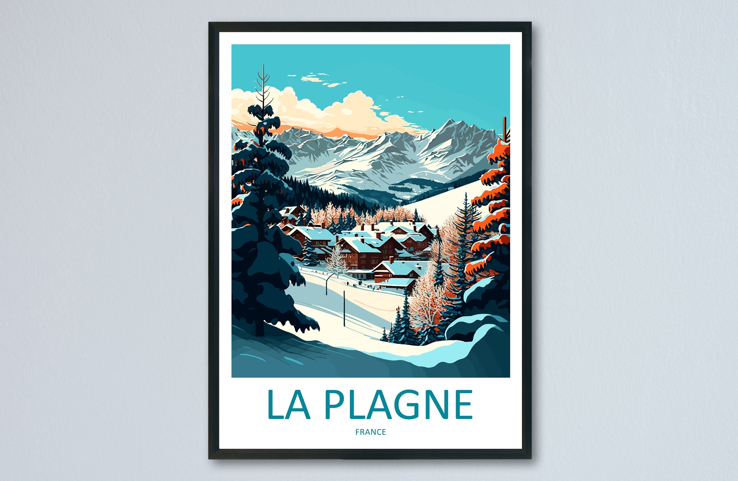 La Plagne Travel Print Wall Art La Plagne Wall Hanging Home Décor La Plagne Gift Art Lovers Ski Art Lover Gift La Plagne Print Skiing