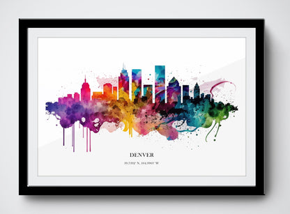 Denver Watercolour Skyline Print Denver Cityscape Denver Home Décor Art Print Wall Art Denver Print Denver Skyline Watercolour Poster Art