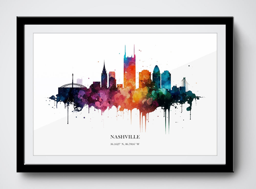 Nashville Watercolour Skyline Print Nashville Cityscape Nashville Home Décor Art Print Wall Art Nashville Print Nashville Skyline Watercolor