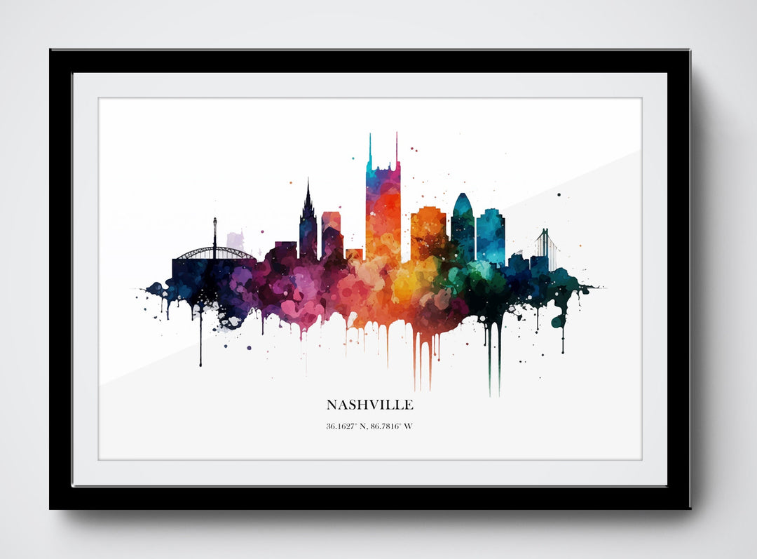 Nashville Watercolour Skyline Print Nashville Cityscape Nashville Home Décor Art Print Wall Art Nashville Print Nashville Skyline Watercolor