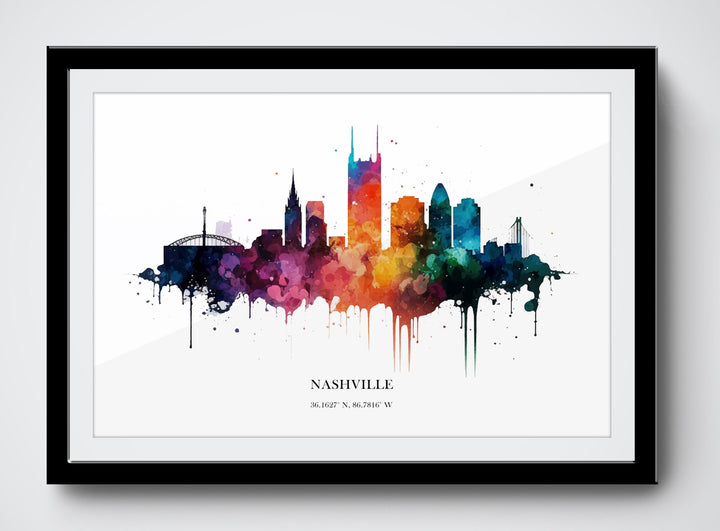 Nashville Watercolour Skyline Print Nashville Cityscape Nashville Home Décor Art Print Wall Art Nashville Print Nashville Skyline Watercolor