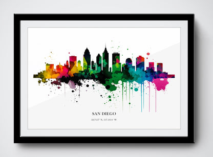 San Diego Watercolour Skyline Print San Diego Cityscape San Diego Home Décor Art Print Wall Art San Diego Print San Diego Watercolor Skyline