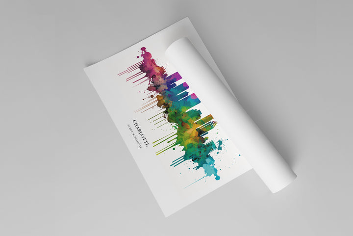 Charlotte Watercolour Skyline Print Charlotte Cityscape Charlotte Home Décor Art Print Wall Art Charlotte Print Charlotte Watercolour Art