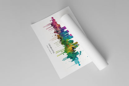 Charlotte Watercolour Skyline Print Charlotte Cityscape Charlotte Home Décor Art Print Wall Art Charlotte Print Charlotte Watercolour Art