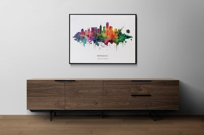 Honolulu Watercolour Skyline Print Honolulu Cityscape Honolulu Home Décor Art Print Wall Art Honolulu Print Honolulu Watercolour Art Print