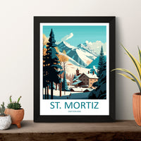 St. Mortiz Travel Print Wall Art St. Mortiz Wall Hanging Home Décor St. Mortiz Gift Art Lovers Ski Art Lover Gift St. Mortiz Print Skiing