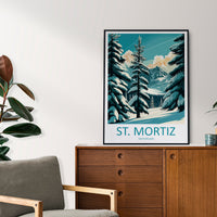 St. Mortiz Travel Print Wall Art St. Mortiz Wall Hanging Home Décor St. Mortiz Gift Art Lovers Ski Art Lover Gift St. Mortiz Print Skiing