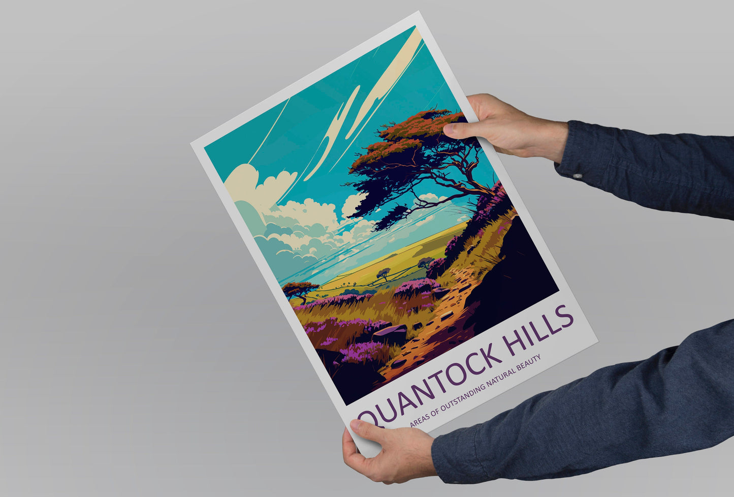 Quantock Hills Travel Print Wall Art Quantock Hills Wall Hanging Home Decoration Quantock Hills Gift Art Lovers Wall Art AONB Wall Print