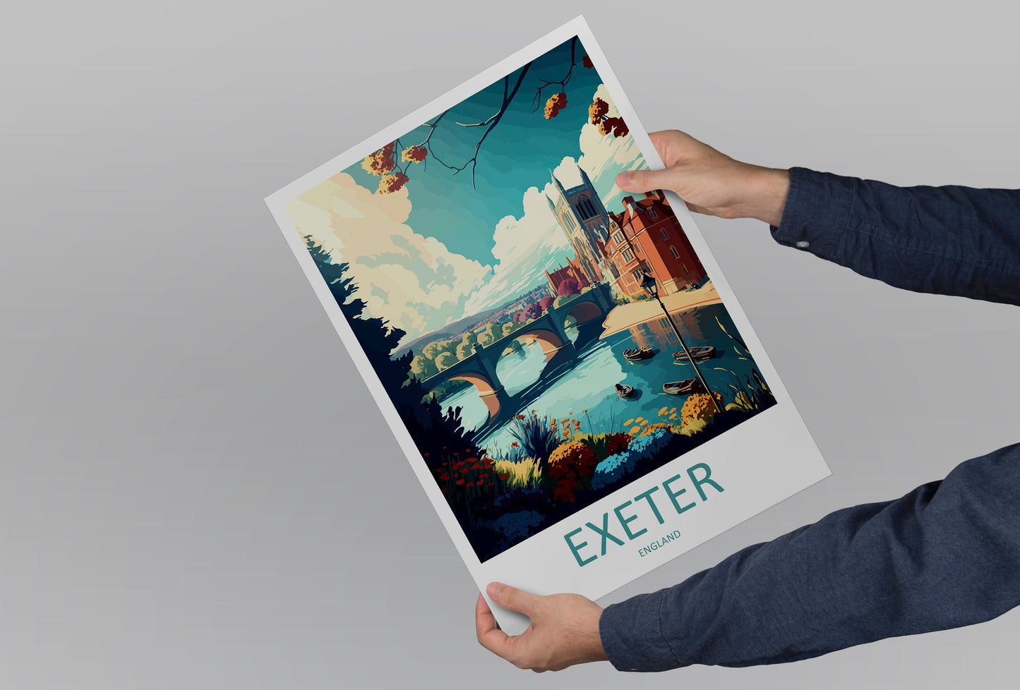 Exeter Travel Print Wall Art Exeter Wall Hanging Home Décor Exeter Gift Art Lovers England Art Lover Gift Exeter Travel Décor Exeter Poster