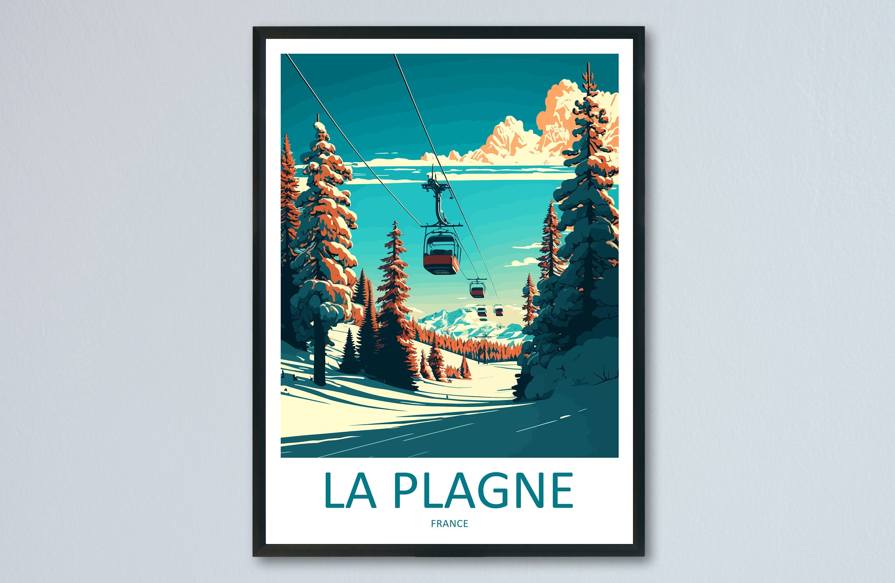 La Plagne Travel Print Wall Art La Plagne Wall Hanging Home Décor La Plagne Gift Art Lovers Ski Art Lover Gift La Plagne Print Skiing