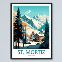 St. Mortiz Travel Print Wall Art St. Mortiz Wall Hanging Home Décor St. Mortiz Gift Art Lovers Ski Art Lover Gift St. Mortiz Print Skiing