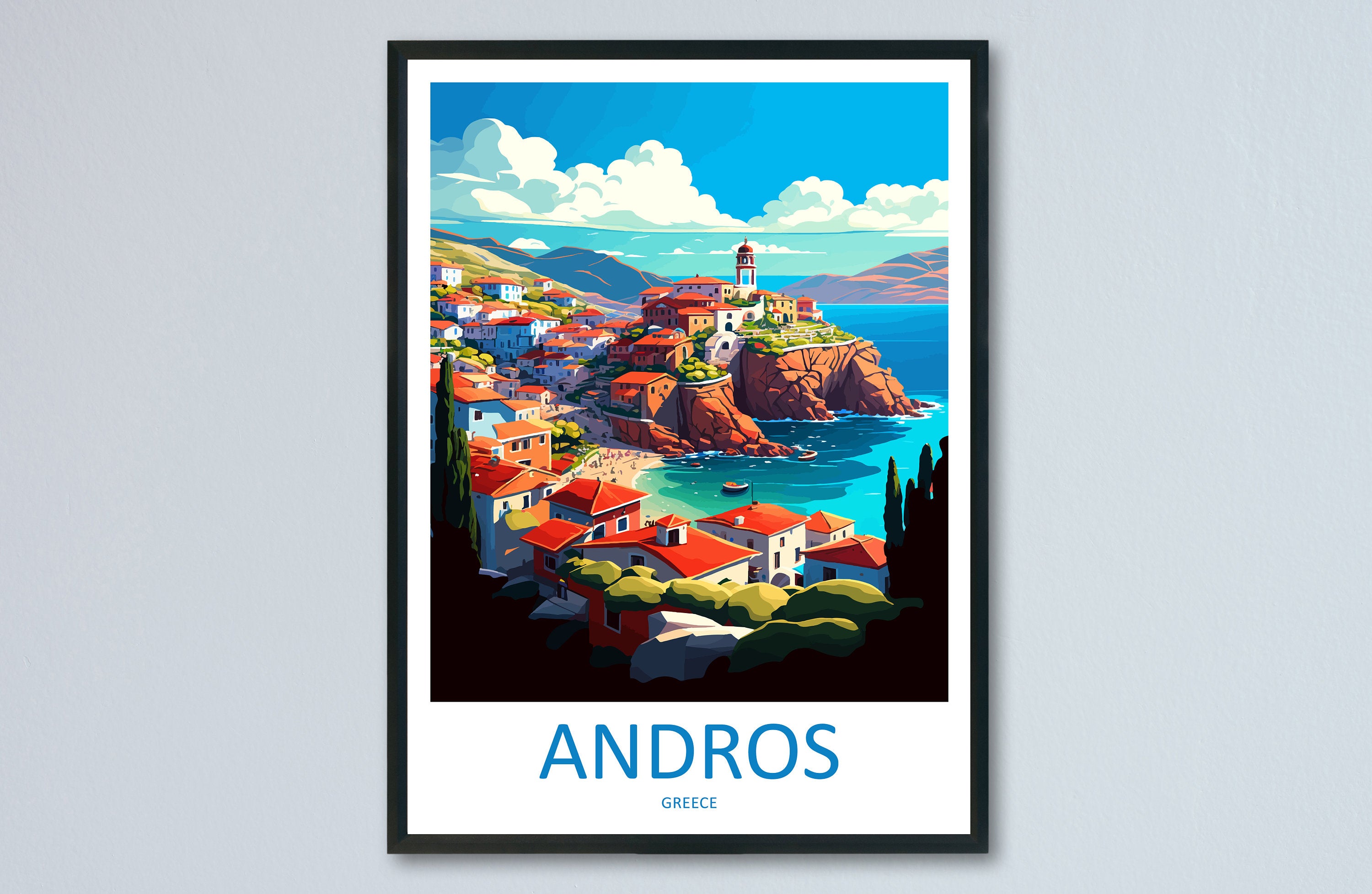 Andros Travel Print Wall Art Andros Greece Wall Hanging Home Decoration Andros Gift Art Lovers Wall Art Print Andros Greece Wall Poster Art