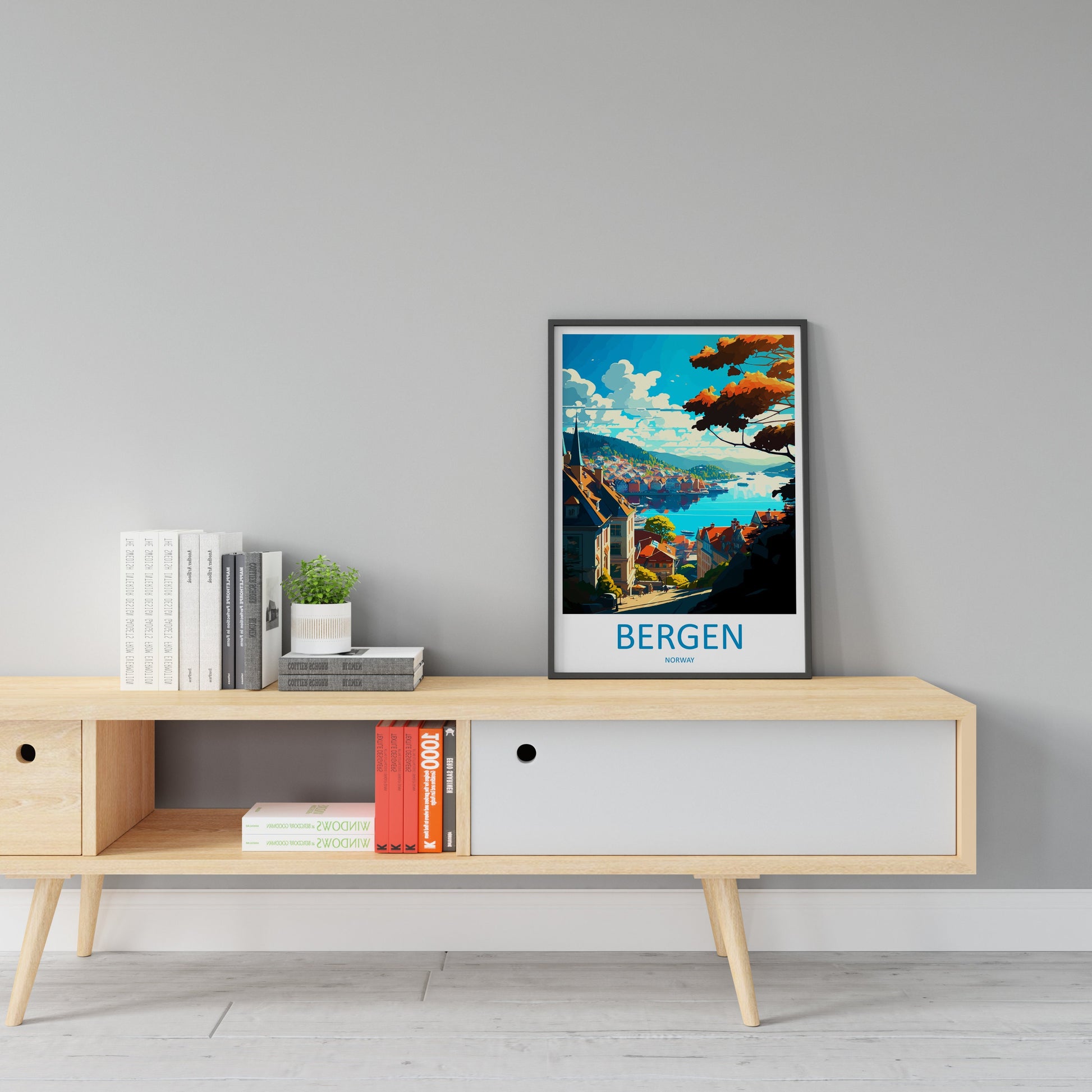 Bergan Travel Print Wall Art Bergan Wall Hanging Home Décor Bergan Gift Art Lovers Norway Art Lover Gift Bergan Travel Art Oslo Wall Decor
