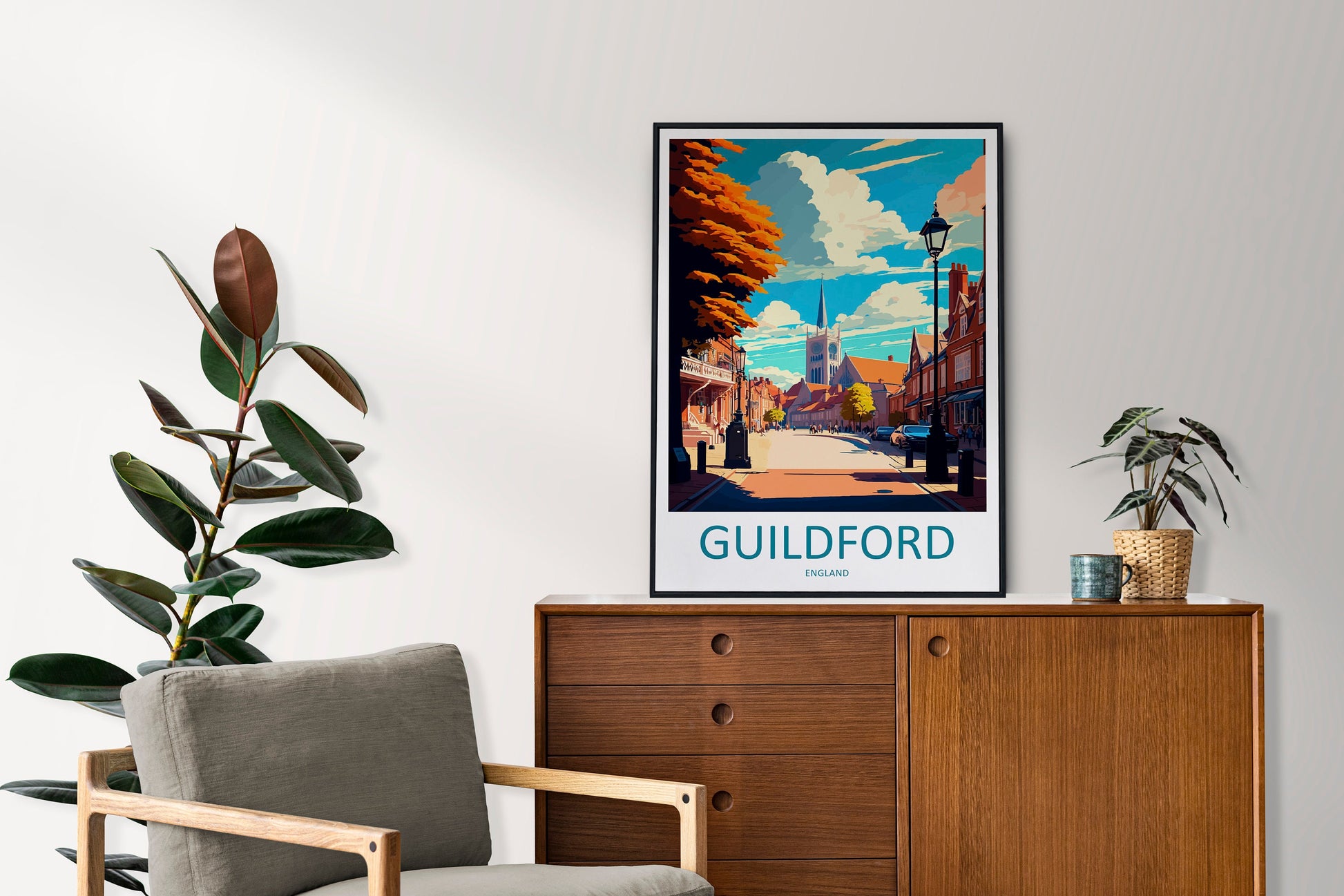 Guildford Travel Print Wall Art Guildford Wall Hanging Home Décor Guildford Gift Art Lovers England Art Lover Gift Guildford Travel Décor