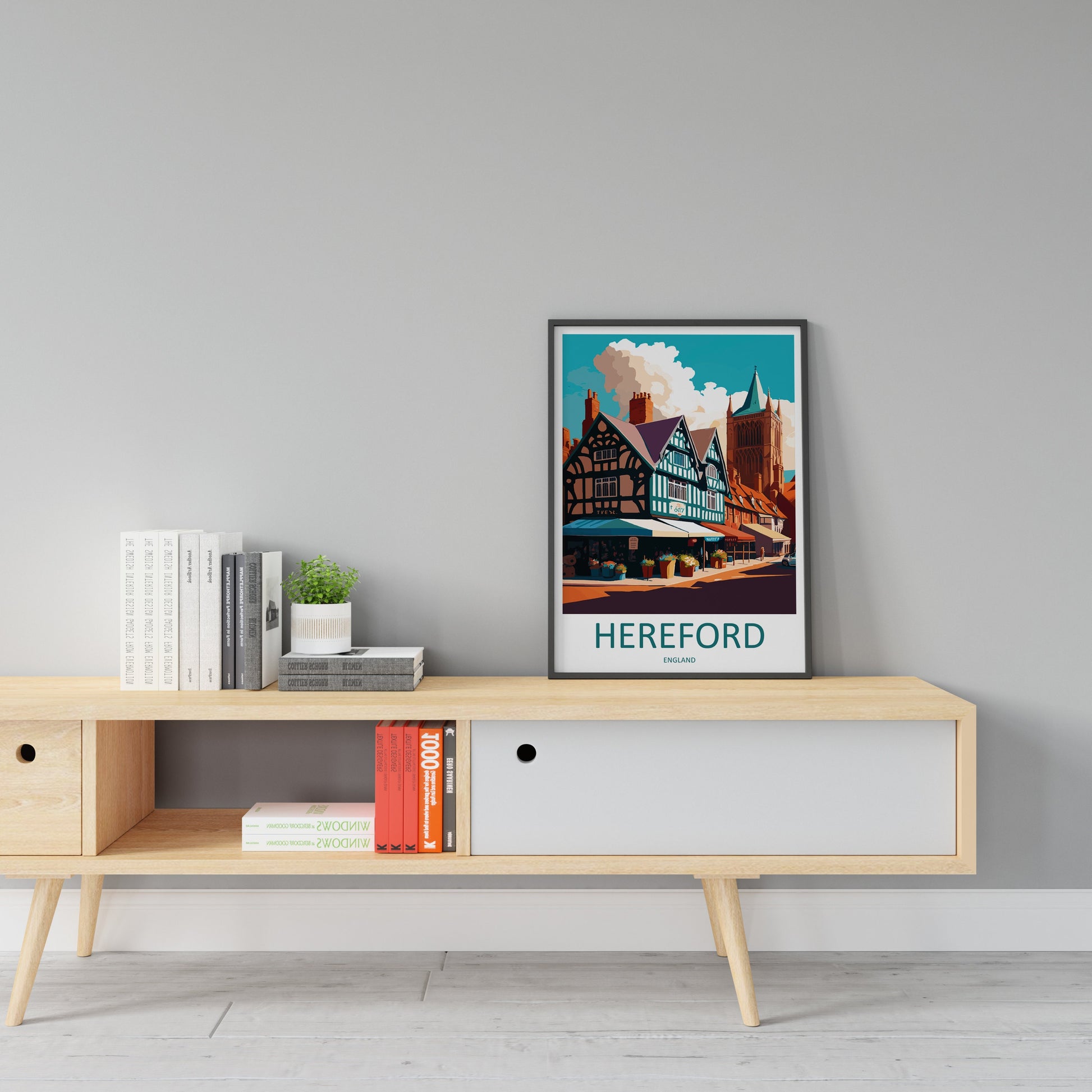 Hereford Travel Print Wall Art Hereford Wall Hanging Home Décor Hereford Gift Art Lovers England Art Lover Gift Hereford Travel Gift