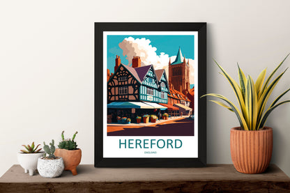 Hereford Travel Print Wall Art Hereford Wall Hanging Home Décor Hereford Gift Art Lovers England Art Lover Gift Hereford Travel Gift