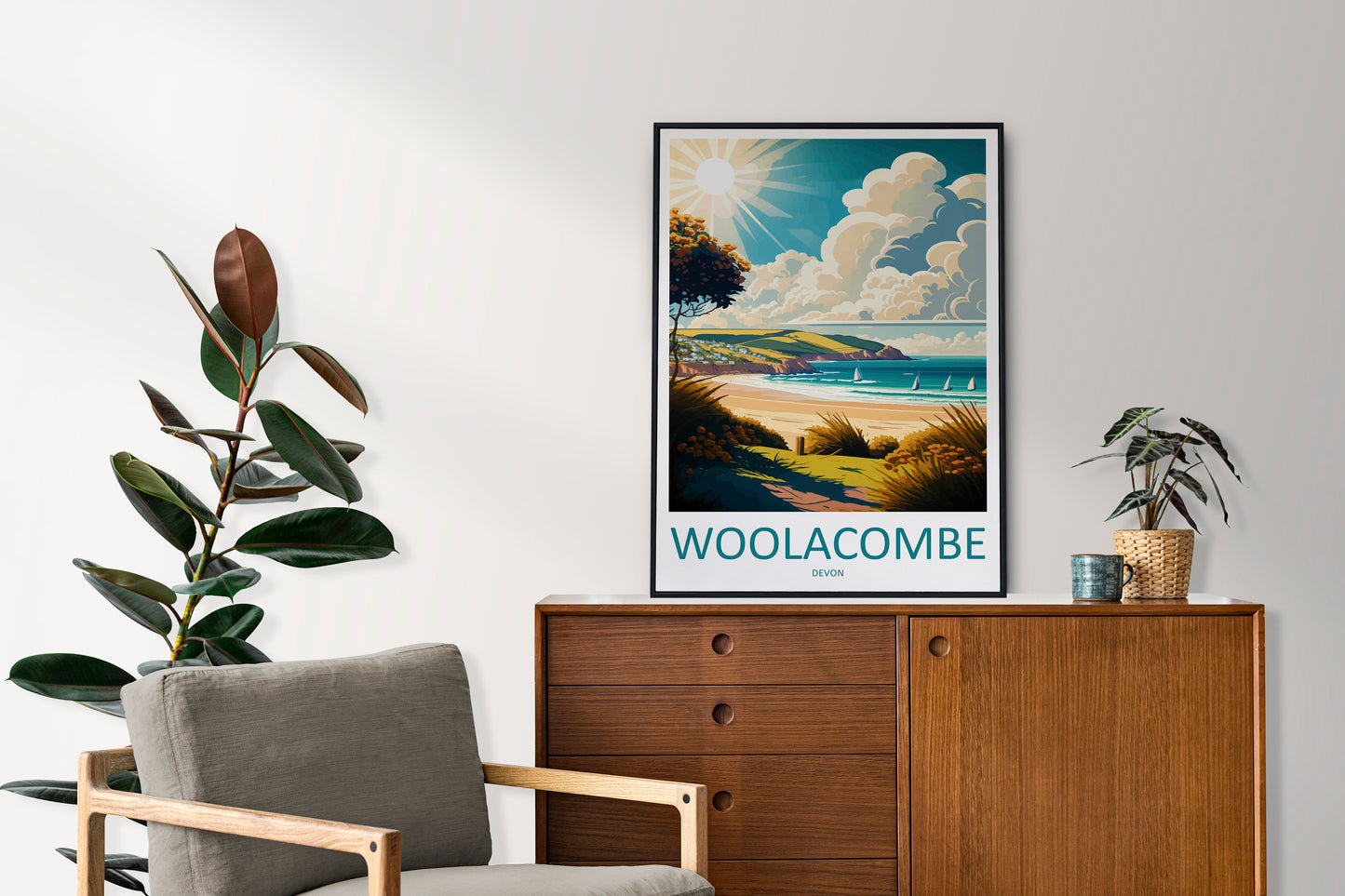 Woolacombe Travel Print Wall Art Woolacombe Wall Hanging Home Décor Woolacombe Gift Art Lovers England Art Lover Gift Woolacombe Art