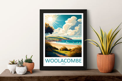 Woolacombe Travel Print Wall Art Woolacombe Wall Hanging Home Décor Woolacombe Gift Art Lovers England Art Lover Gift Woolacombe Art