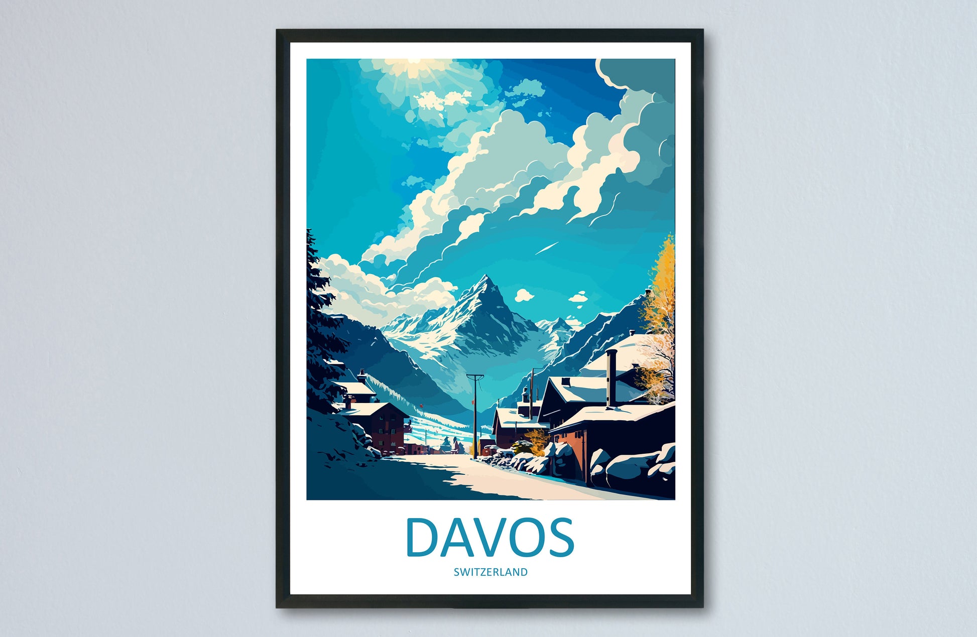 Davos Travel Print Wall Art Davos Wall Hanging Home Décor Davos Gift Art Lovers Switzerland Art Lover Gift Davos Travel Art