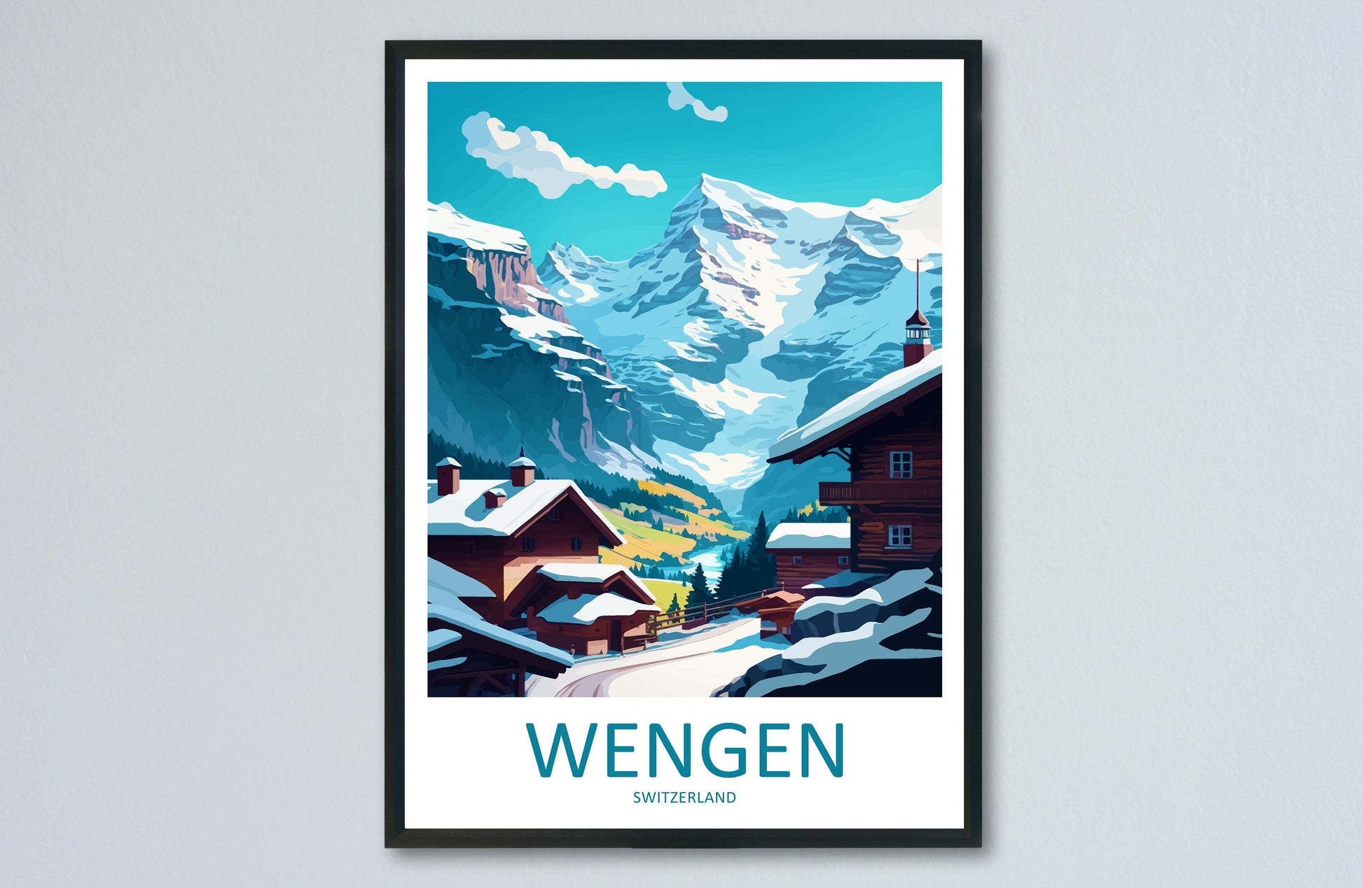 Wengen Travel Print Wall Art Wengen Wall Hanging Home Décor Wengen Gift Art Lovers Switzerland Art Lover Gift Wengen Travel Art