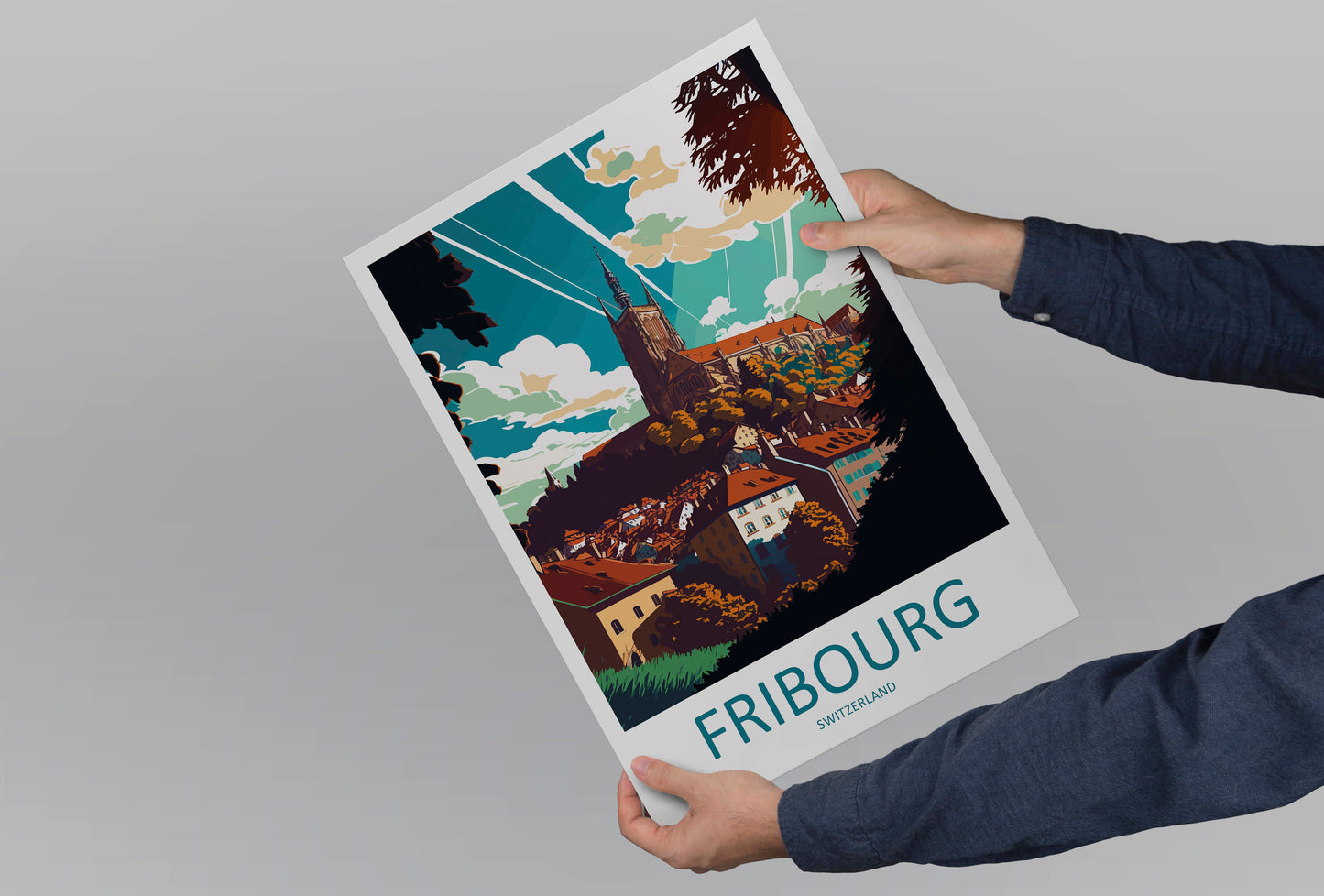 Fribourg Travel Print Wall Art Fribourg Wall Hanging Home Décor Fribourg Gift Art Lovers Switzerland Art Lover Gift Fribourg Travel Art