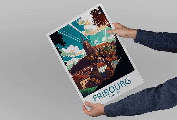 Fribourg Travel Print Wall Art Fribourg Wall Hanging Home Décor Fribourg Gift Art Lovers Switzerland Art Lover Gift Fribourg Travel Art