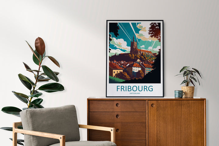 Fribourg Travel Print Wall Art Fribourg Wall Hanging Home Décor Fribourg Gift Art Lovers Switzerland Art Lover Gift Fribourg Travel Art
