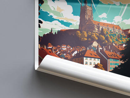 Fribourg Travel Print Wall Art Fribourg Wall Hanging Home Décor Fribourg Gift Art Lovers Switzerland Art Lover Gift Fribourg Travel Art