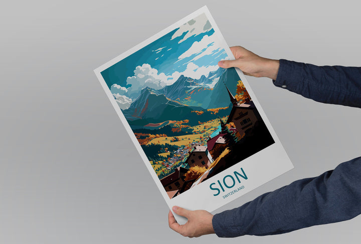 Sion Travel Print Wall Art Sion Wall Hanging Home Décor Sion Gift Art Lovers Switzerland Art Lover Gift Sion Travel Art Wall Gift