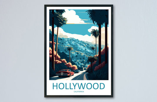Hollywood Travel Print Wall Art Hollywood Wall Hanging Home Décor Hollywood Gift Art Lovers California Art Lover Gift Hollywood Hills